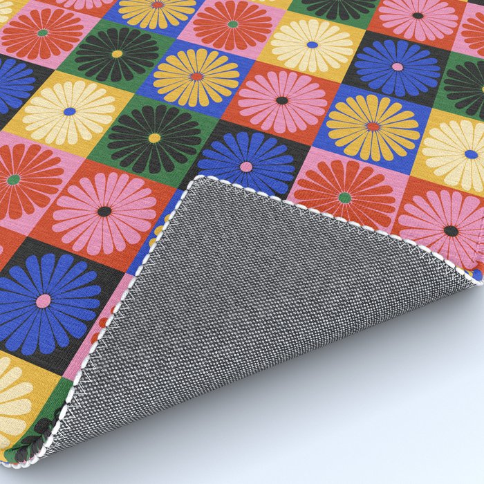 Retro Flowers Check Pattern XV Rug Gallery Image 4