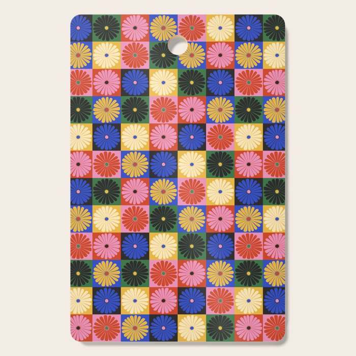 Retro Flowers Check Pattern XV Cutting Board Gallery Image 1