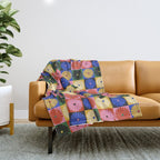 Retro Flowers Check Pattern XV Throw Blanket Gallery Image 1