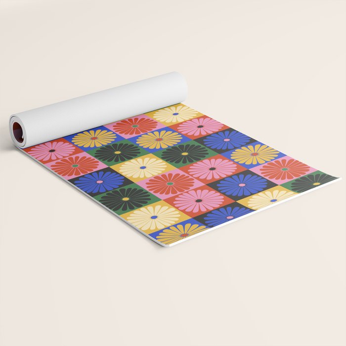 Retro Flowers Check Pattern XV Yoga Mat Gallery Image 2