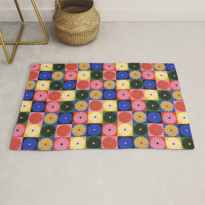 Retro Flowers Check Pattern XV Rug Gallery Image 1