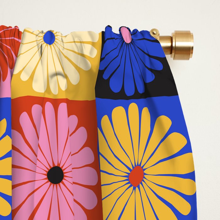 Retro Flowers Check Pattern XV Window Curtain Gallery Image 2