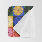 Retro Flowers Check Pattern XV Throw Blanket Gallery Image 3