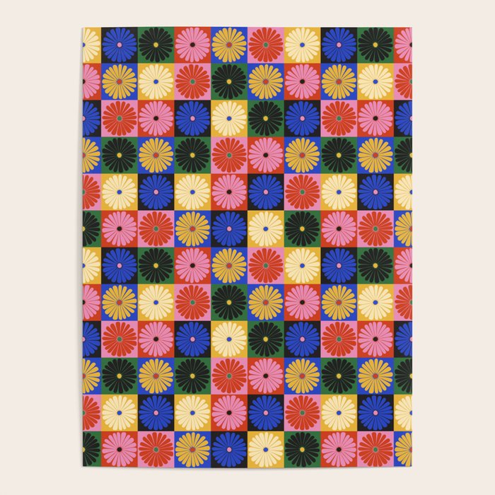 Retro Flowers Check Pattern XV Poster Gallery Image 1