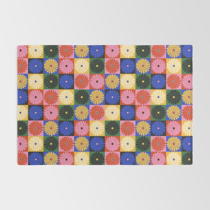 Retro Flowers Check Pattern XV Rug Gallery Image 2