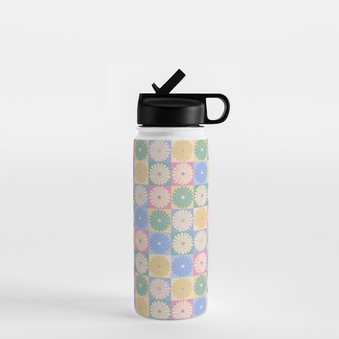 Retro Flowers Check Pattern XXIV Water Bottle Gallery Image 1
