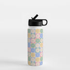Retro Flowers Check Pattern XXIV Water Bottle Gallery Image 1