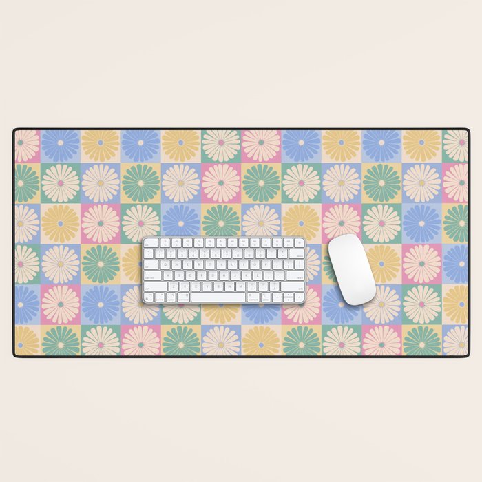 Retro Flowers Check Pattern XXIV Desk Mat Gallery Image 1