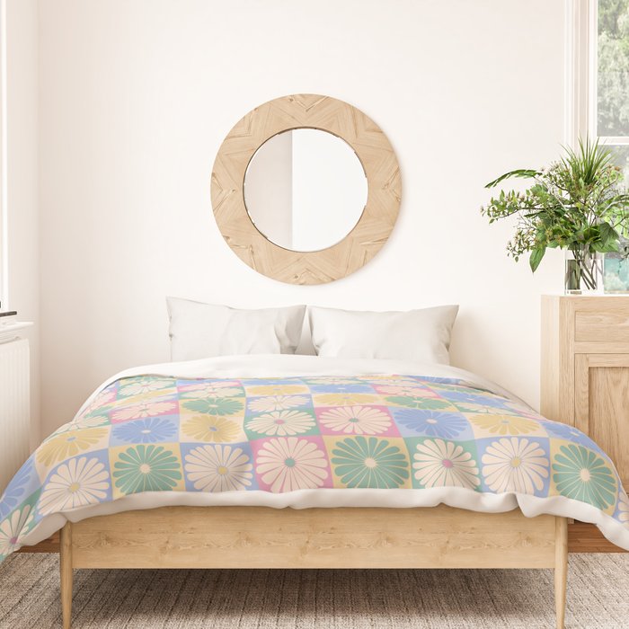Retro Flowers Check Pattern XXIV Duvet Cover Gallery Image 3