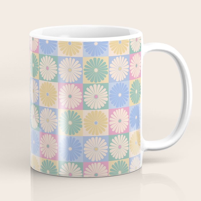 Retro Flowers Check Pattern XXIV Coffee Mug Gallery Image 1