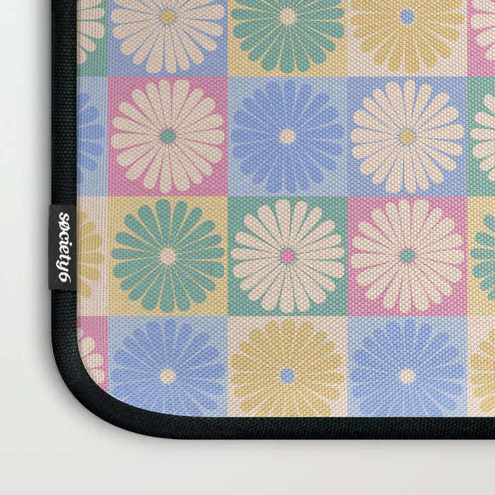 Retro Flowers Check Pattern XXIV Laptop Sleeve Gallery Image 3