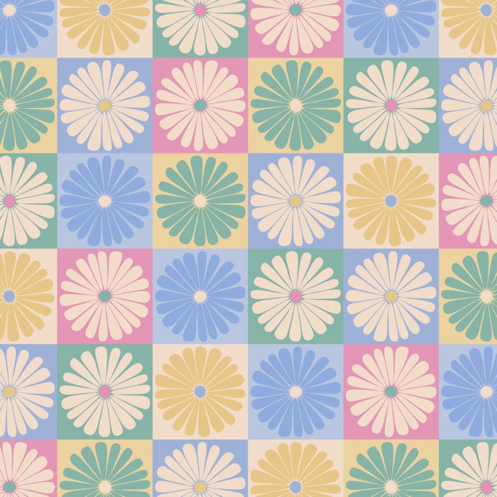 Retro Flowers Check Pattern XXIV Coffee Mug Gallery Image 2