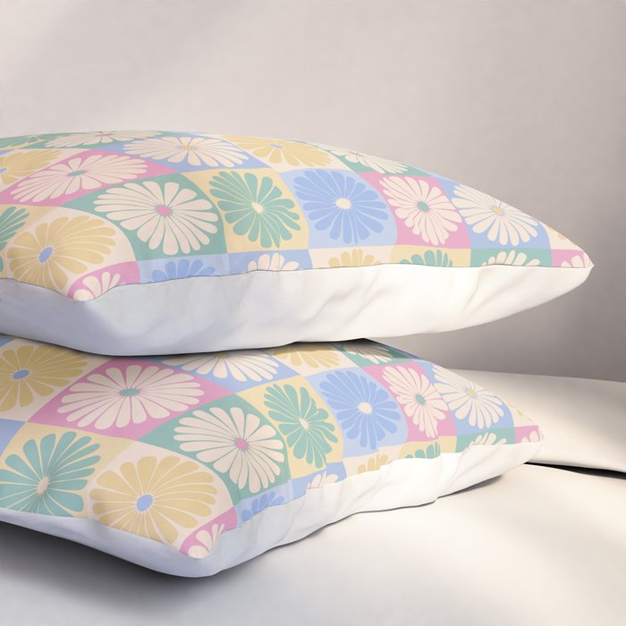 Retro Flowers Check Pattern XXIV Pillow Sham Gallery Image 3