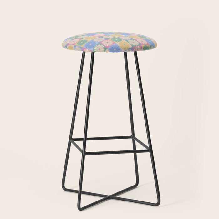 Retro Flowers Check Pattern XXIV Stool Gallery Image 1