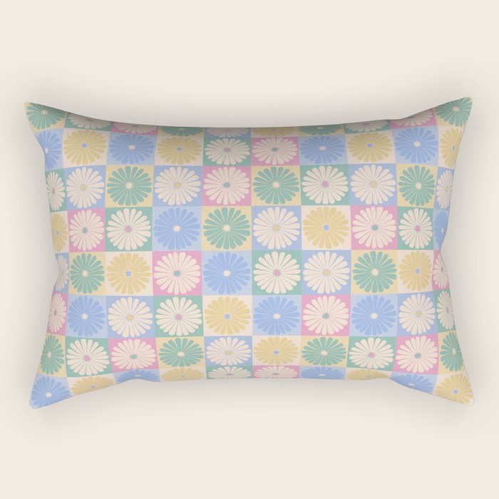 Retro Flowers Check Pattern XXIV Rectangular Pillow Gallery Image 1