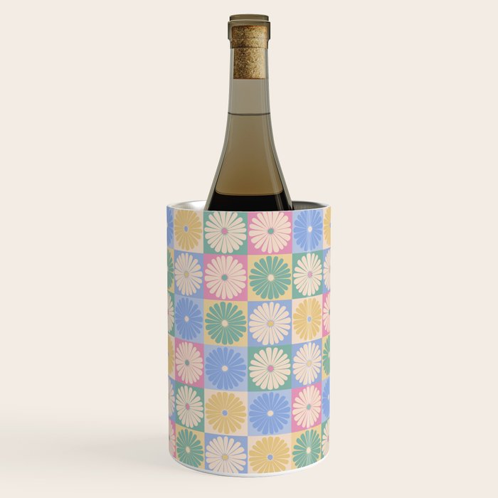 Retro Flowers Check Pattern XXIV Wine Chiller Gallery Image 1