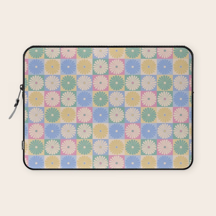 Retro Flowers Check Pattern XXIV Laptop Sleeve Gallery Image 1