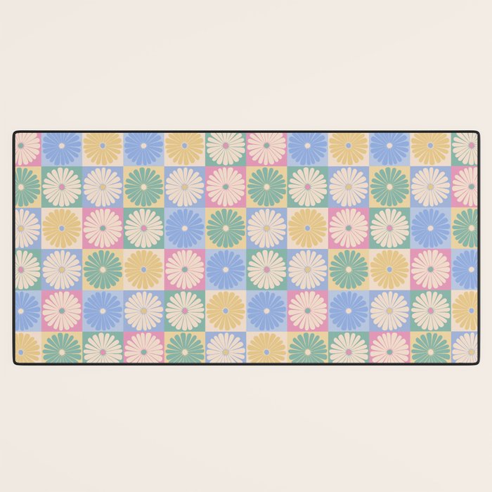 Retro Flowers Check Pattern XXIV Desk Mat Gallery Image 3