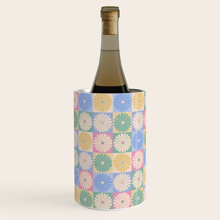 Retro Flowers Check Pattern XXIV Wine Chiller Gallery Image 2