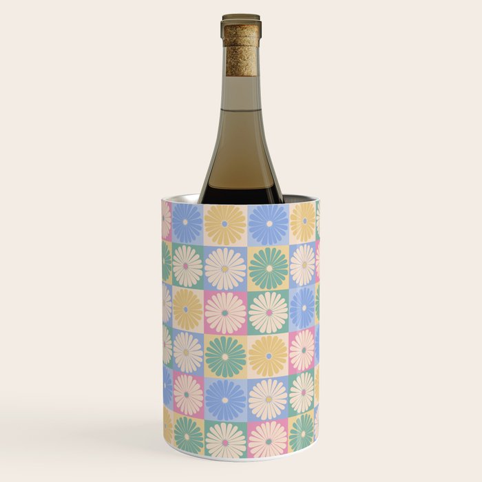 Retro Flowers Check Pattern XXIV Wine Chiller Gallery Image 3