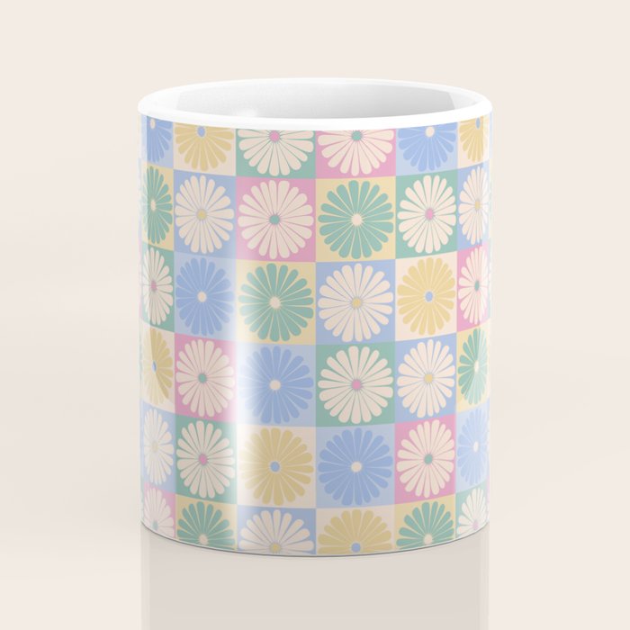 Retro Flowers Check Pattern XXIV Coffee Mug Gallery Image 4
