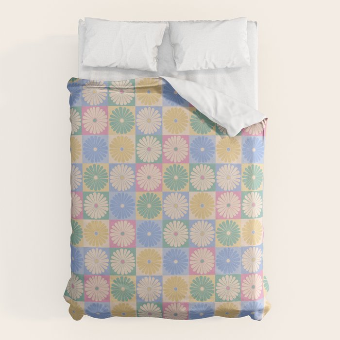 Retro Flowers Check Pattern XXIV Duvet Cover Gallery Image 6