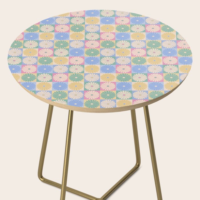 Retro Flowers Check Pattern XXIV Side Table Gallery Image 2