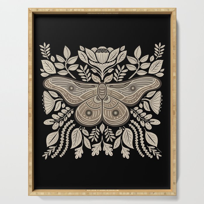 Moth Floral | Black & Brown Serving Tray Gallery Image 1
