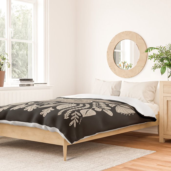 Moth Floral | Black & Brown Duvet Cover Gallery Image 2