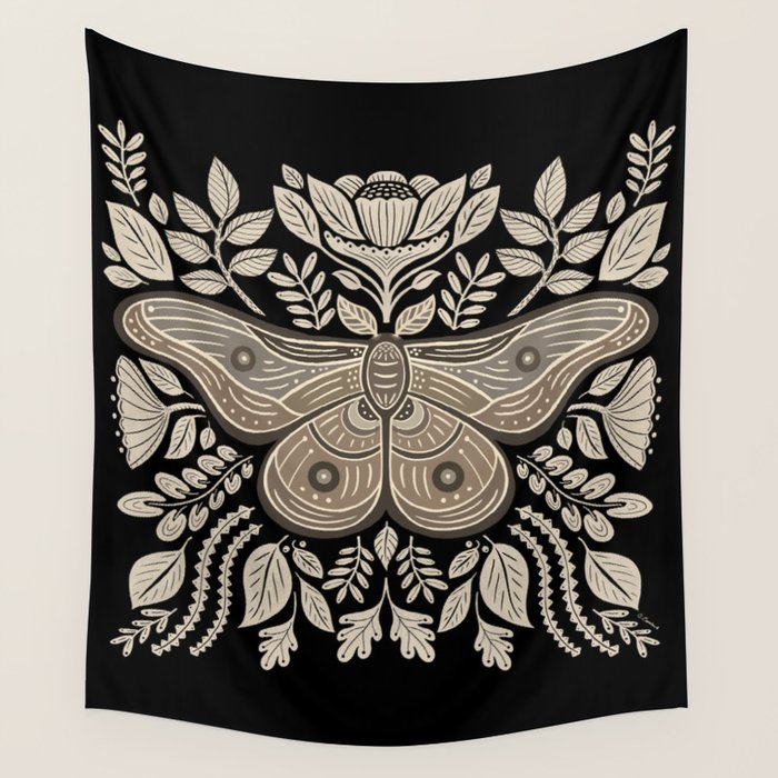 Moth Floral | Black & Brown Wall Tapestry Gallery Image 4