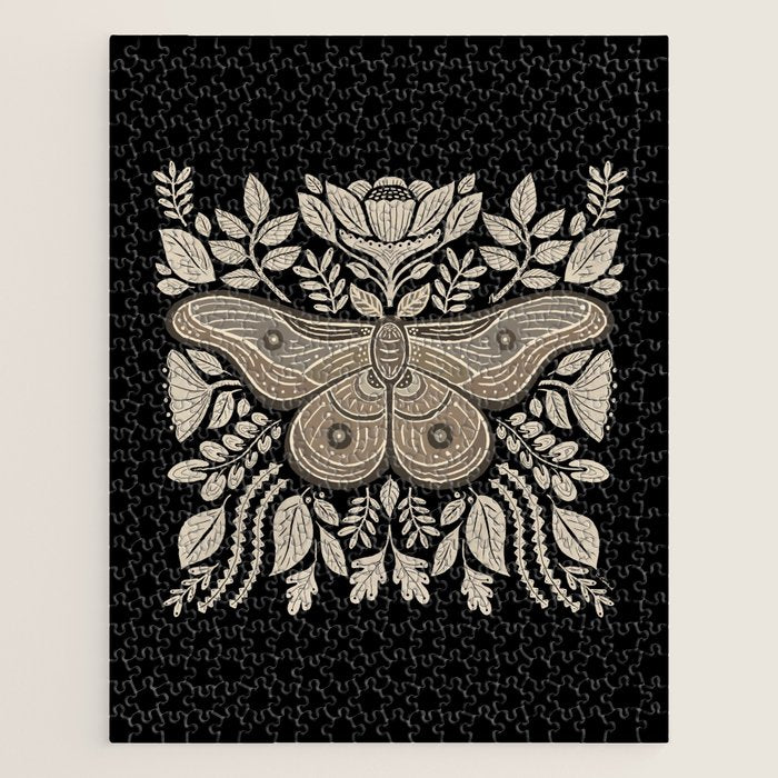Moth Floral | Black & Brown Jigsaw Puzzle Gallery Image 1