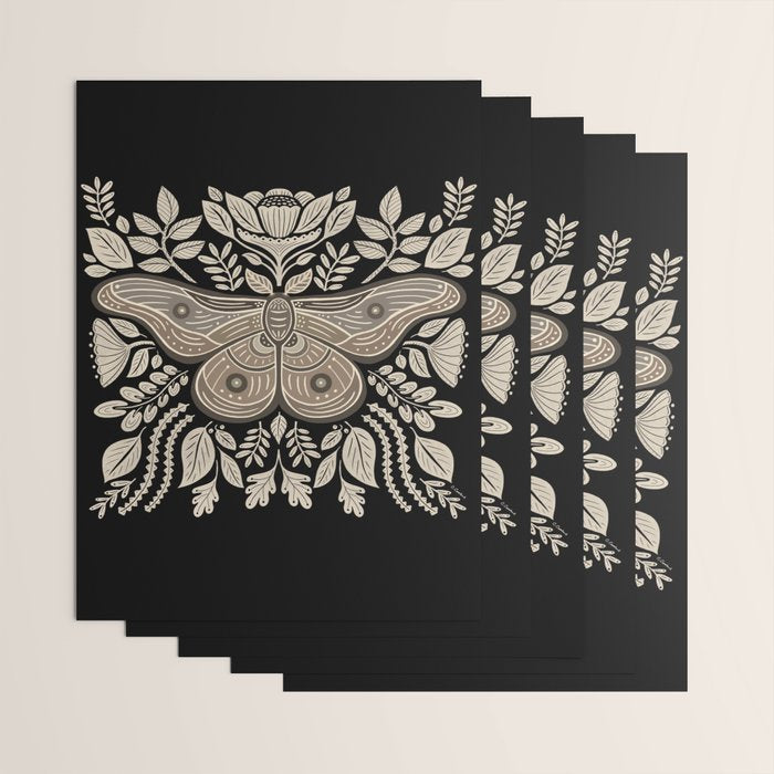 Moth Floral | Black & Brown Wrapping Paper Gallery Image 3