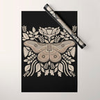 Moth Floral | Black & Brown Wrapping Paper Gallery Image 1