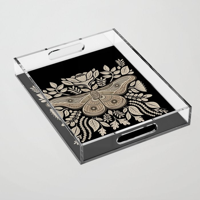 Moth Floral | Black & Brown Acrylic Tray Gallery Image 1