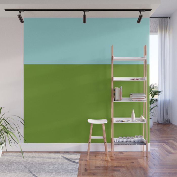 Color Block Bright Aqua Blue and Vibrant Spring Green Wall Mural Gallery Image 1