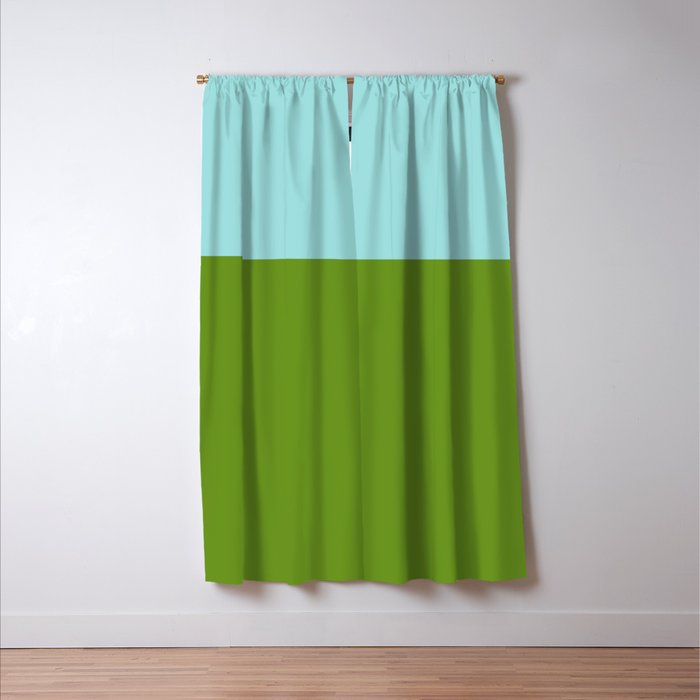 Color Block Bright Aqua Blue and Vibrant Spring Green Window Curtain Gallery Image 3