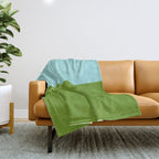 Color Block Bright Aqua Blue and Vibrant Spring Green Throw Blanket Gallery Image 1
