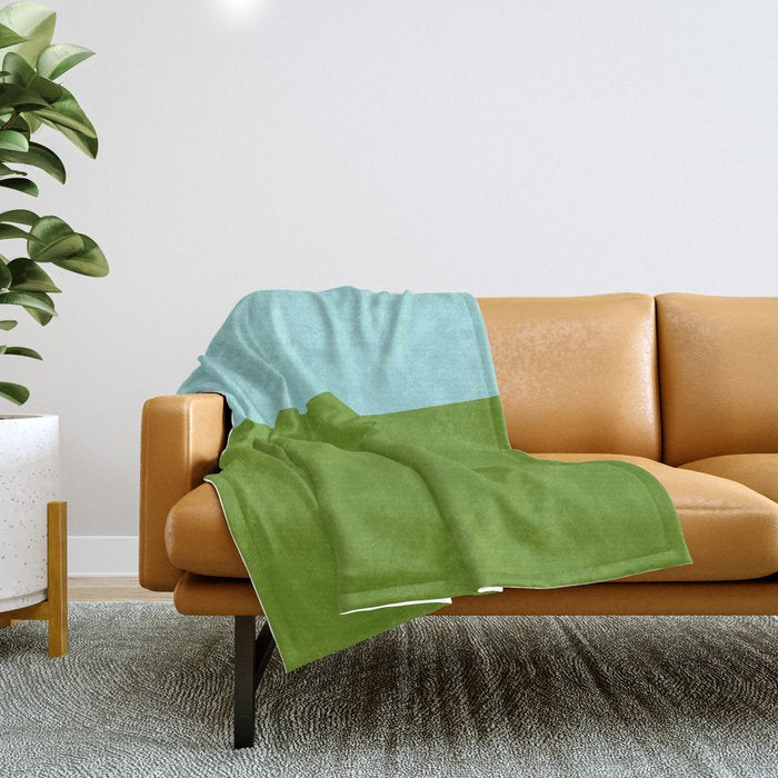 Color Block Bright Aqua Blue and Vibrant Spring Green Throw Blanket Gallery Image 1