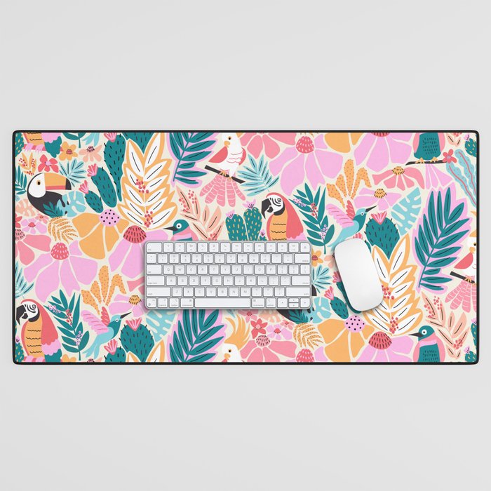 Joyful Jungle Birds In The Happy Pastel Tropics Desk Mat Gallery Image 1