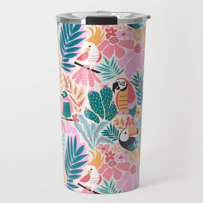 Joyful Jungle Birds In The Happy Pastel Tropics Travel Mug Gallery Image 1