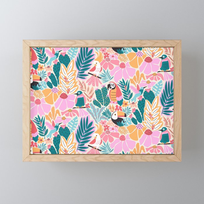 Joyful Jungle Birds In The Happy Pastel Tropics Mini Art Print Gallery Image 1