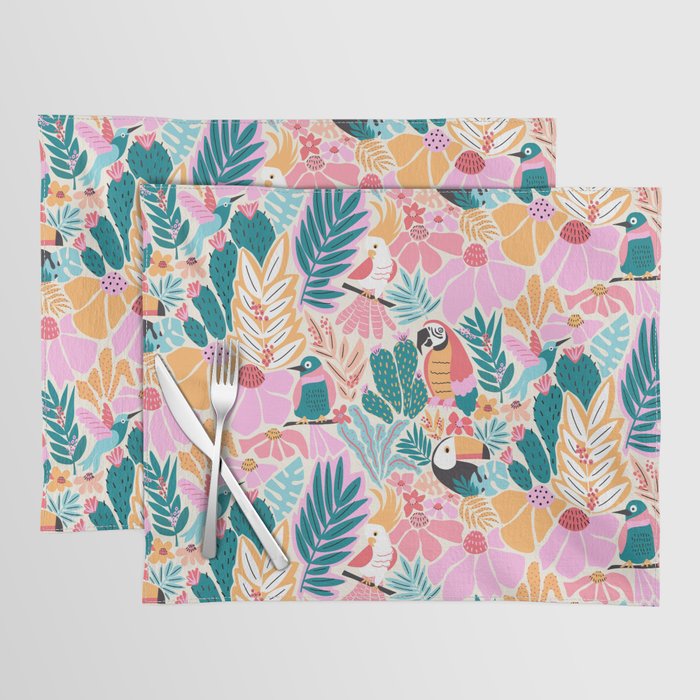 Joyful Jungle Birds In The Happy Pastel Tropics Placemat Gallery Image 1
