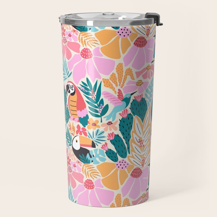 Joyful Jungle Birds In The Happy Pastel Tropics Travel Mug Gallery Image 2