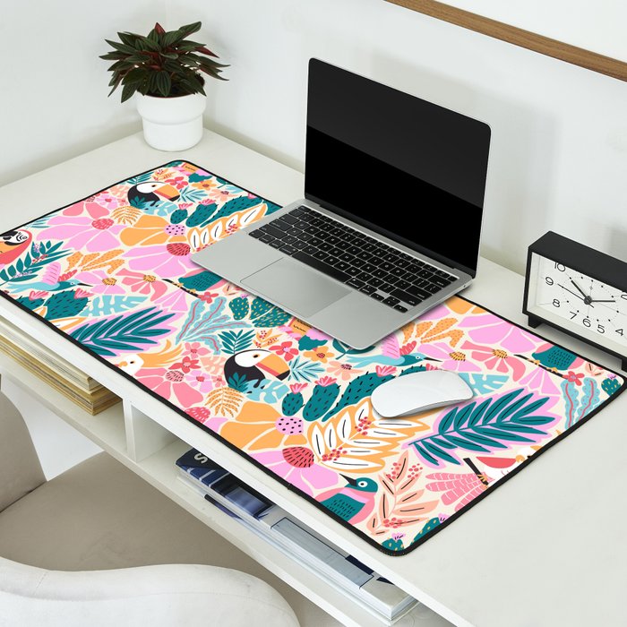 Joyful Jungle Birds In The Happy Pastel Tropics Desk Mat Gallery Image 2