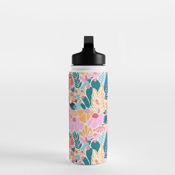 Joyful Jungle Birds In The Happy Pastel Tropics Water Bottle Gallery Image 3