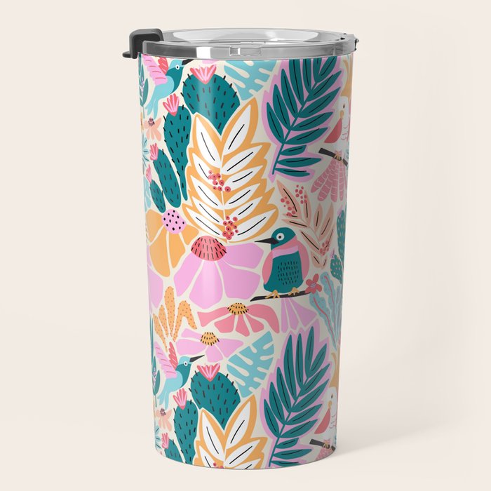 Joyful Jungle Birds In The Happy Pastel Tropics Travel Mug Gallery Image 3