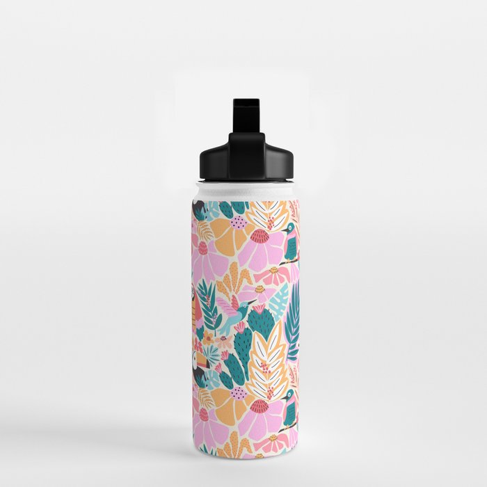 Joyful Jungle Birds In The Happy Pastel Tropics Water Bottle Gallery Image 2