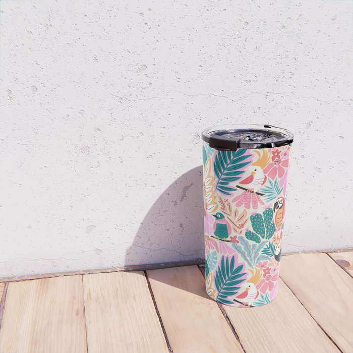 Joyful Jungle Birds In The Happy Pastel Tropics Travel Mug Gallery Image 4