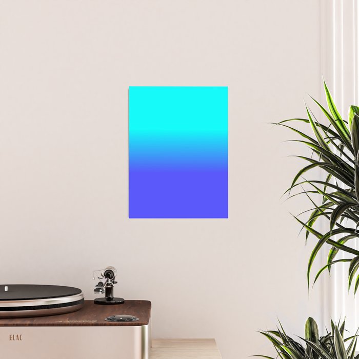 Neon Blue and Bright Neon Aqua Ombré Shade Color Fade Poster Gallery Image 2