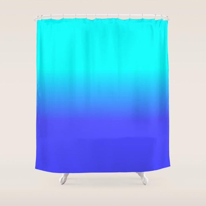 Neon Blue and Bright Neon Aqua Ombré Shade Color Fade Shower Curtain Gallery Image 1
